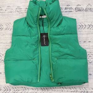 Funiloth Women's Cute Warm Green Cropped Puffer Vest Size Small